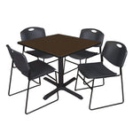 Regency Cain Square Breakroom Table with X - Base and 4 Zeng Stack Chairs 42