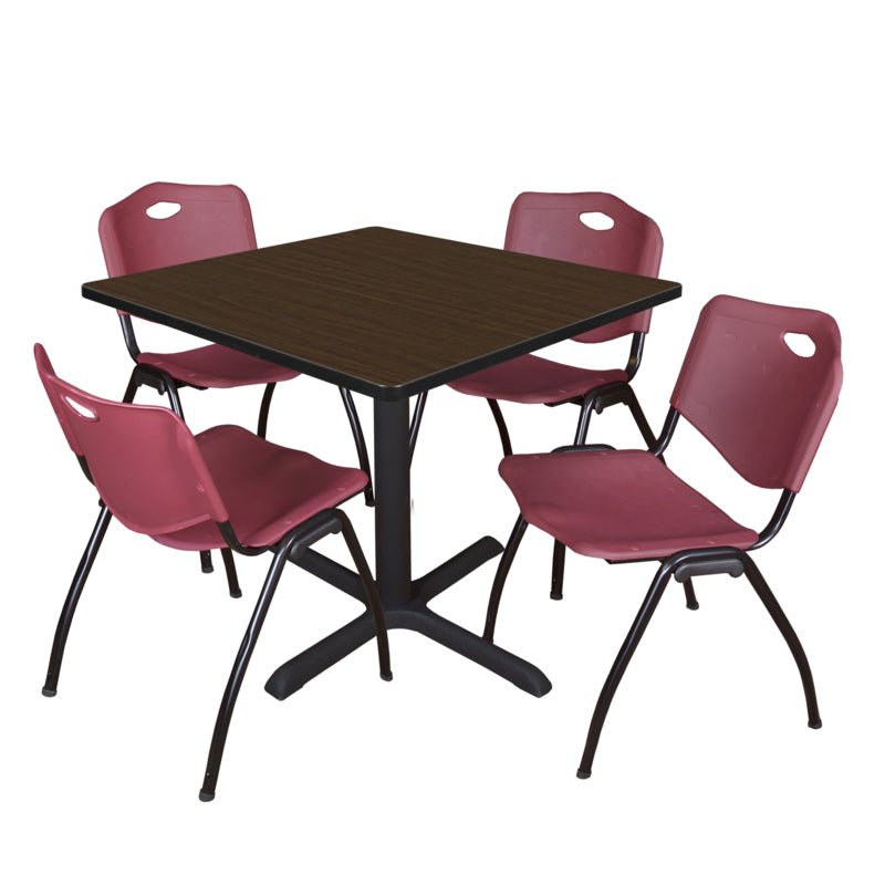 Regency Cain Square Breakroom Table with X - Base and 4 M Stack Chairs 42"W x 42"D x 29"H (REG - TB4242 - 47) - SchoolOutlet