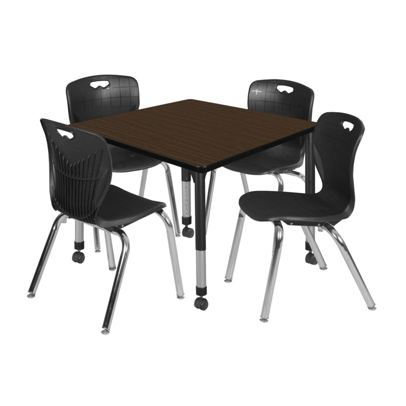 Regency Kee Square Mobile Adjustable Classroom Table and 4 Andy Stack Chairs 42"W x 42"D x 23" - 34"H (REG - TB4242 - 40) - SchoolOutlet