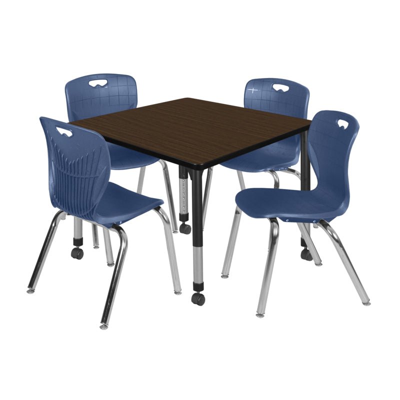 Regency Kee Square Mobile Adjustable Classroom Table and 4 Andy Stack Chairs 42"W x 42"D x 23" - 34"H (REG - TB4242 - 40) - SchoolOutlet