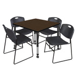 Regency Kee Square Mobile Adjustable Classroom Table and 4 Black Zeng Stack Chairs 42