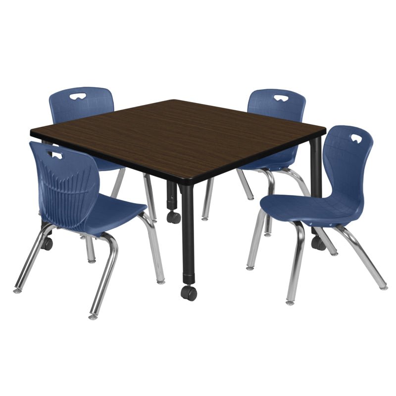 Regency Kee Square Mobile Adjustable Classroom Table and 4 Andy Stack Chairs 42"W x 42"D x 23" - 34"H (REG - TB4242 - 45) - SchoolOutlet
