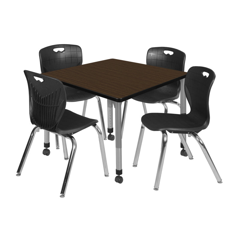 Regency Kee Square Mobile Adjustable Classroom Table and 4 Andy Stack Chairs 42"W x 42"D x 23" - 34"H (REG - TB4242 - 40) - SchoolOutlet