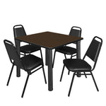 Regency Kee Square Breakroom Table with Post Legs and 4 Black Restaurant Stack Chairs 42