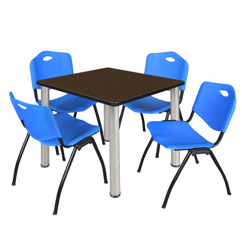 Regency Kee Square Breakroom Table with Post Legs and 4 M Stack Chairs 42"W x 42"D x 29"H (REG - TB4242P - 47) - SchoolOutlet