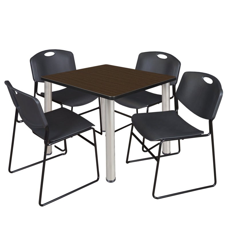 Regency Kee Square Breakroom Table with Post Legs and 4 Zeng Stack Chairs 42"W x 42"D x 29"H (REG - TB4242P - 44) - SchoolOutlet
