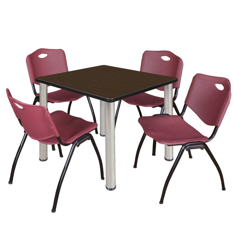 Regency Kee Square Breakroom Table with Post Legs and 4 M Stack Chairs 42"W x 42"D x 29"H (REG - TB4242P - 47) - SchoolOutlet