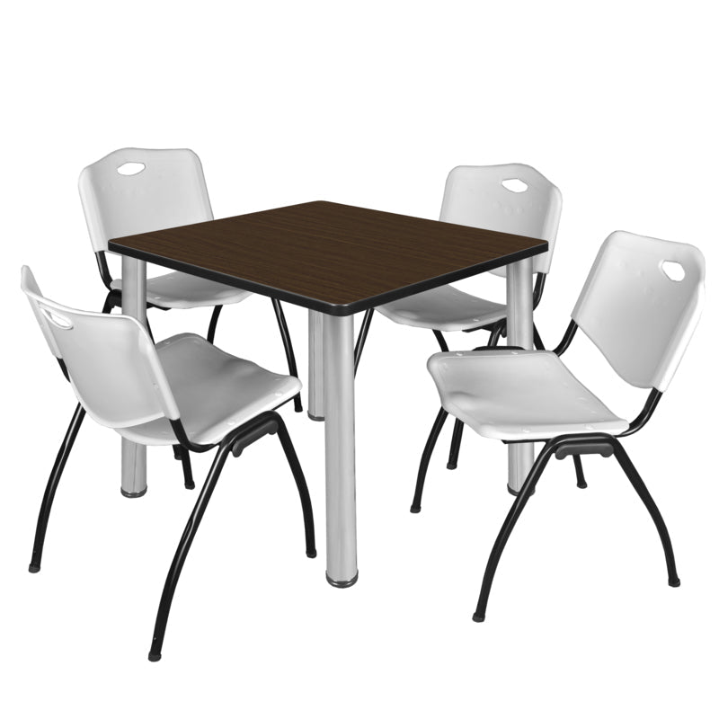 Regency Kee Square Breakroom Table with Post Legs and 4 M Stack Chairs 42"W x 42"D x 29"H (REG - TB4242P - 47) - SchoolOutlet
