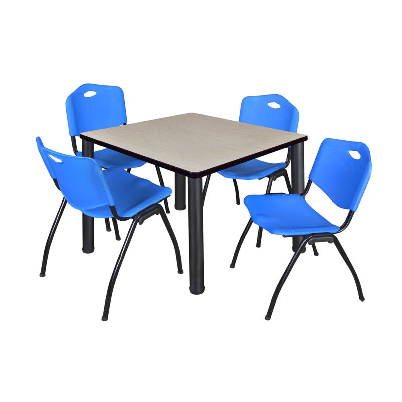 Regency Kee Square Breakroom Table with Post Legs and 4 M Stack Chairs 42"W x 42"D x 29"H (REG - TB4242P - 47) - SchoolOutlet