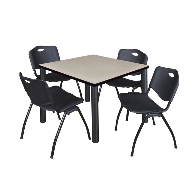 Regency Kee Square Breakroom Table with Post Legs and 4 M Stack Chairs 42"W x 42"D x 29"H (REG - TB4242P - 47) - SchoolOutlet