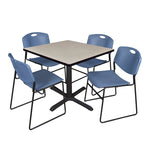 Regency Cain Square Breakroom Table with X - Base and 4 Zeng Stack Chairs 42