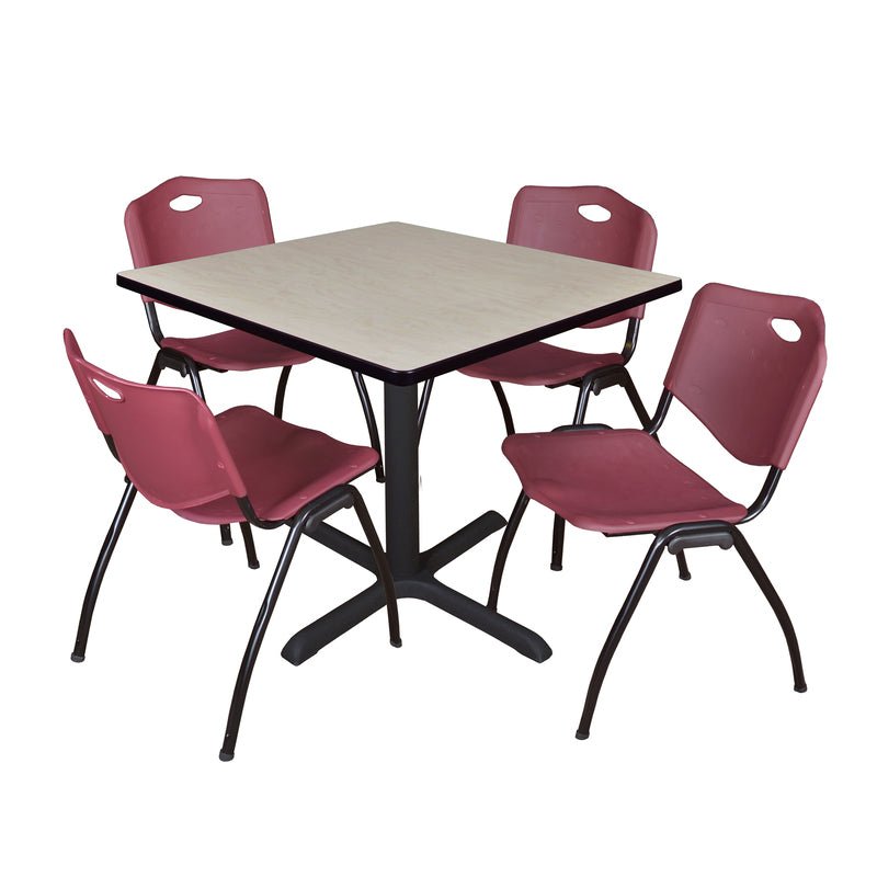 Regency Cain Square Breakroom Table with X - Base and 4 M Stack Chairs 42"W x 42"D x 29"H (REG - TB4242 - 47) - SchoolOutlet