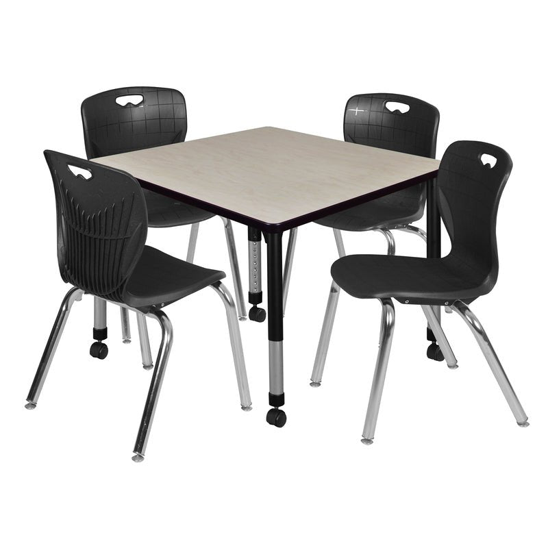 Regency Kee Square Mobile Adjustable Classroom Table and 4 Andy Stack Chairs 42"W x 42"D x 23" - 34"H (REG - TB4242 - 40) - SchoolOutlet