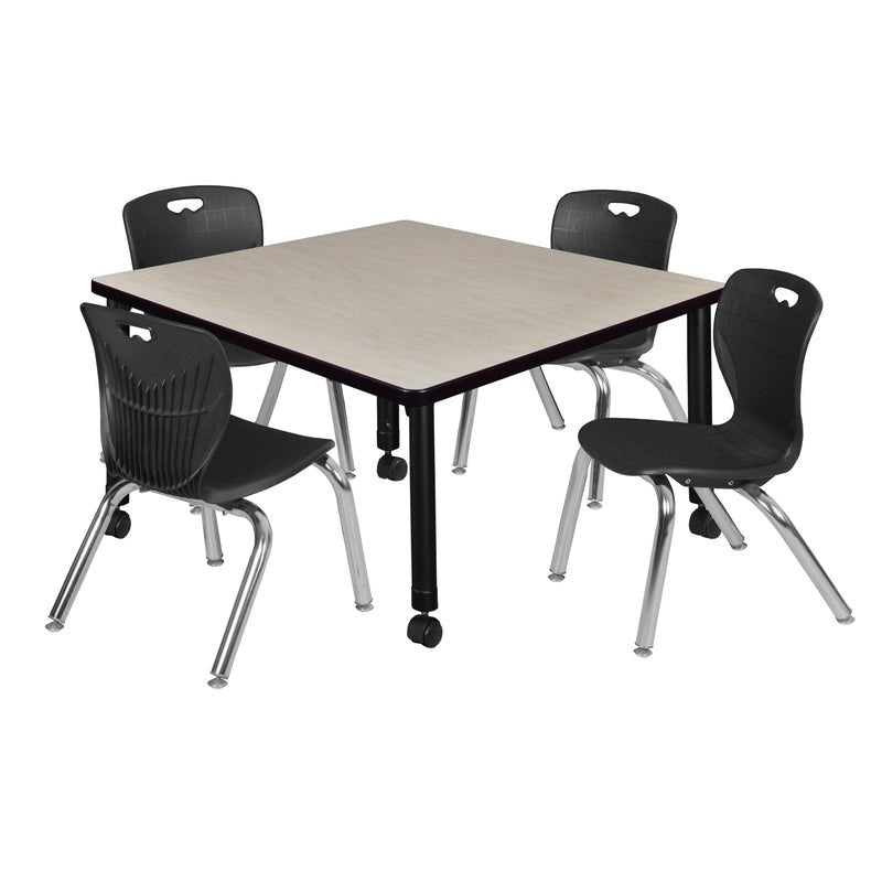 Regency Kee Square Mobile Adjustable Classroom Table and 4 Andy Stack Chairs 42"W x 42"D x 23" - 34"H (REG - TB4242 - 45) - SchoolOutlet