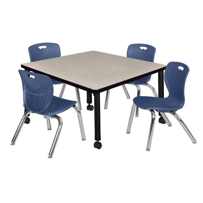 Regency Kee Square Mobile Adjustable Classroom Table and 4 Andy Stack Chairs 42"W x 42"D x 23" - 34"H (REG - TB4242 - 45) - SchoolOutlet