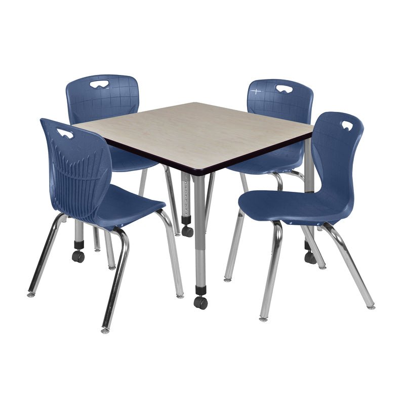Regency Kee Square Mobile Adjustable Classroom Table and 4 Andy Stack Chairs 42"W x 42"D x 23" - 34"H (REG - TB4242 - 40) - SchoolOutlet