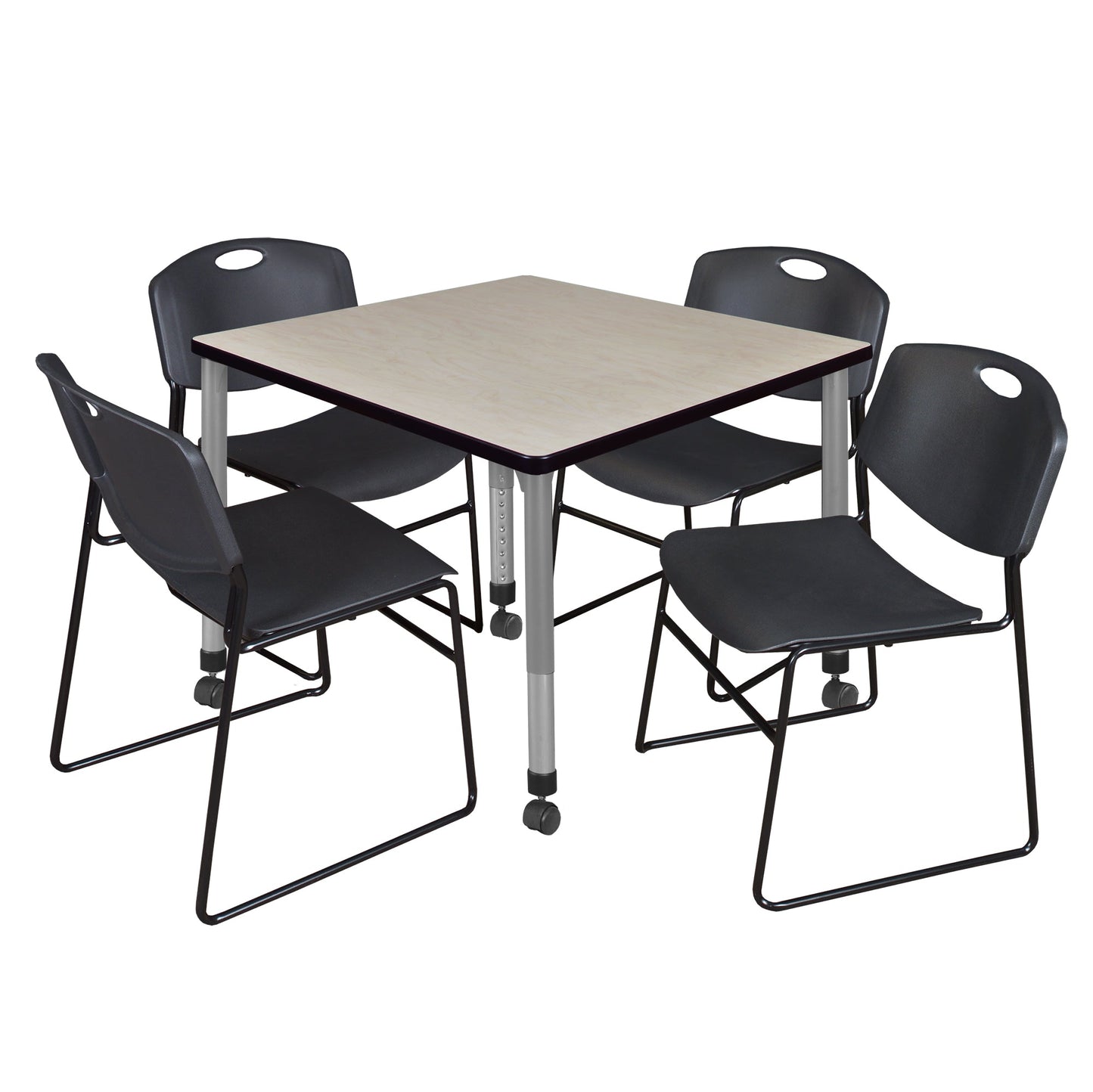 Regency Kee 42 in. Square Adjustable Classroom Table & 4 Zeng Stack Chairs - SchoolOutlet