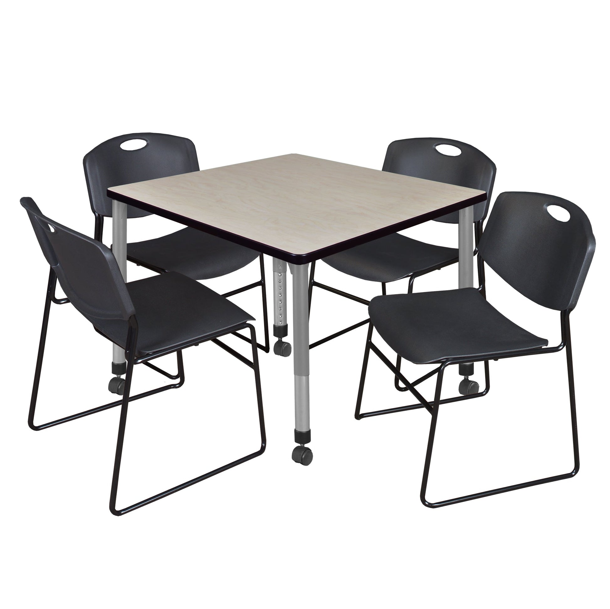 Regency Kee 42 in. Square Adjustable Classroom Table & 4 Zeng Stack Chairs - SchoolOutlet