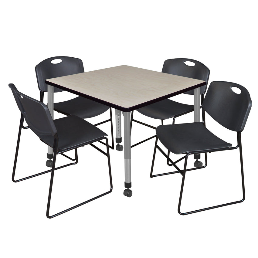 Regency Kee 42 in. Square Adjustable Classroom Table & 4 Zeng Stack Chairs - SchoolOutlet