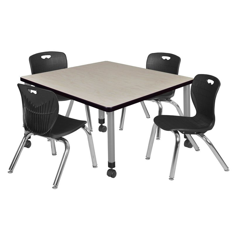 Regency Kee Square Mobile Adjustable Classroom Table and 4 Andy Stack Chairs 42"W x 42"D x 23" - 34"H (REG - TB4242 - 45) - SchoolOutlet
