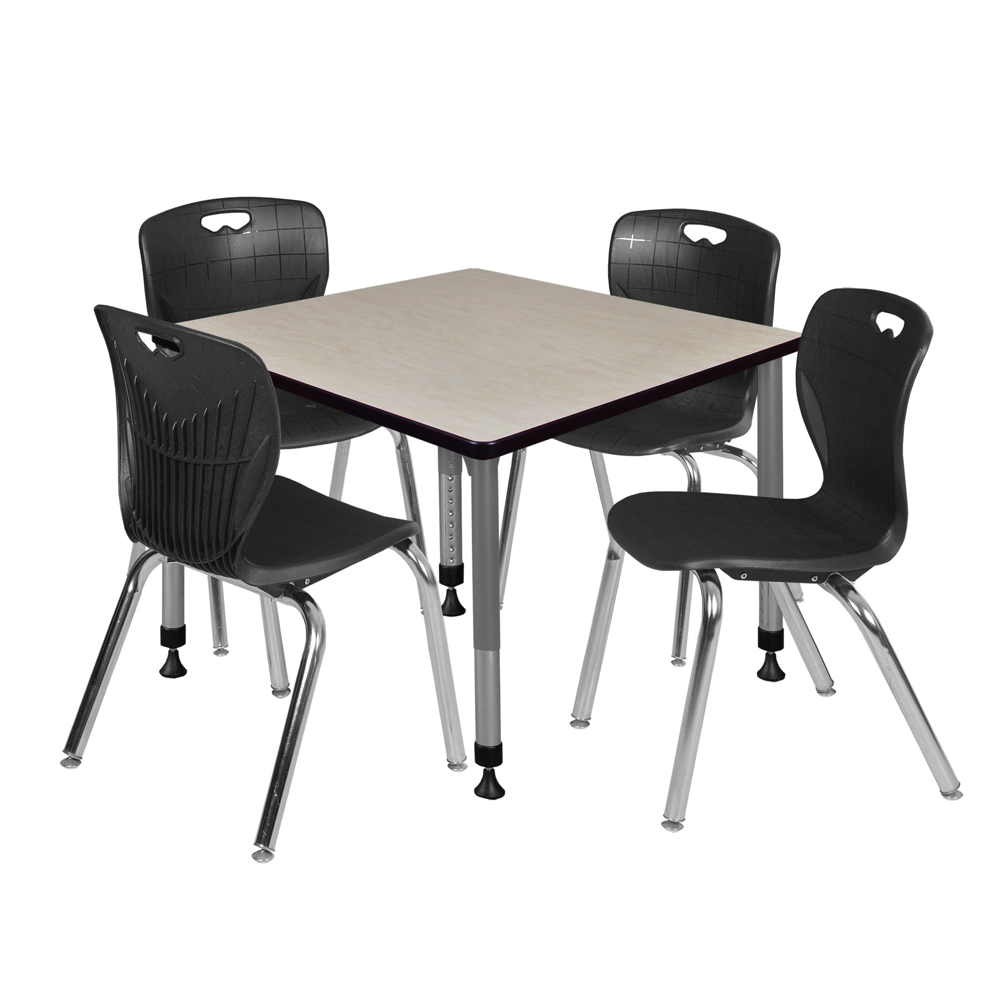 Regency Kee 42 in. Square Adjustable Classroom Table & 4 Andy 18 in. Stack Chairs - SchoolOutlet