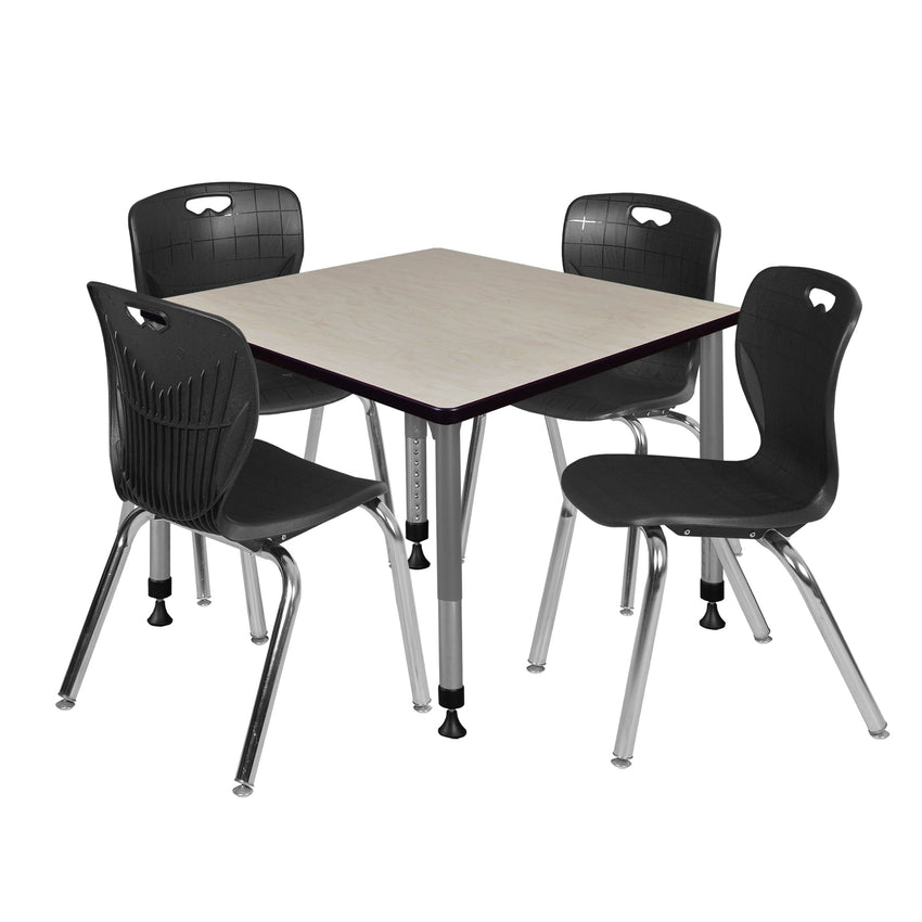 Regency Kee 42 in. Square Adjustable Classroom Table & 4 Andy 18 in. Stack Chairs - SchoolOutlet