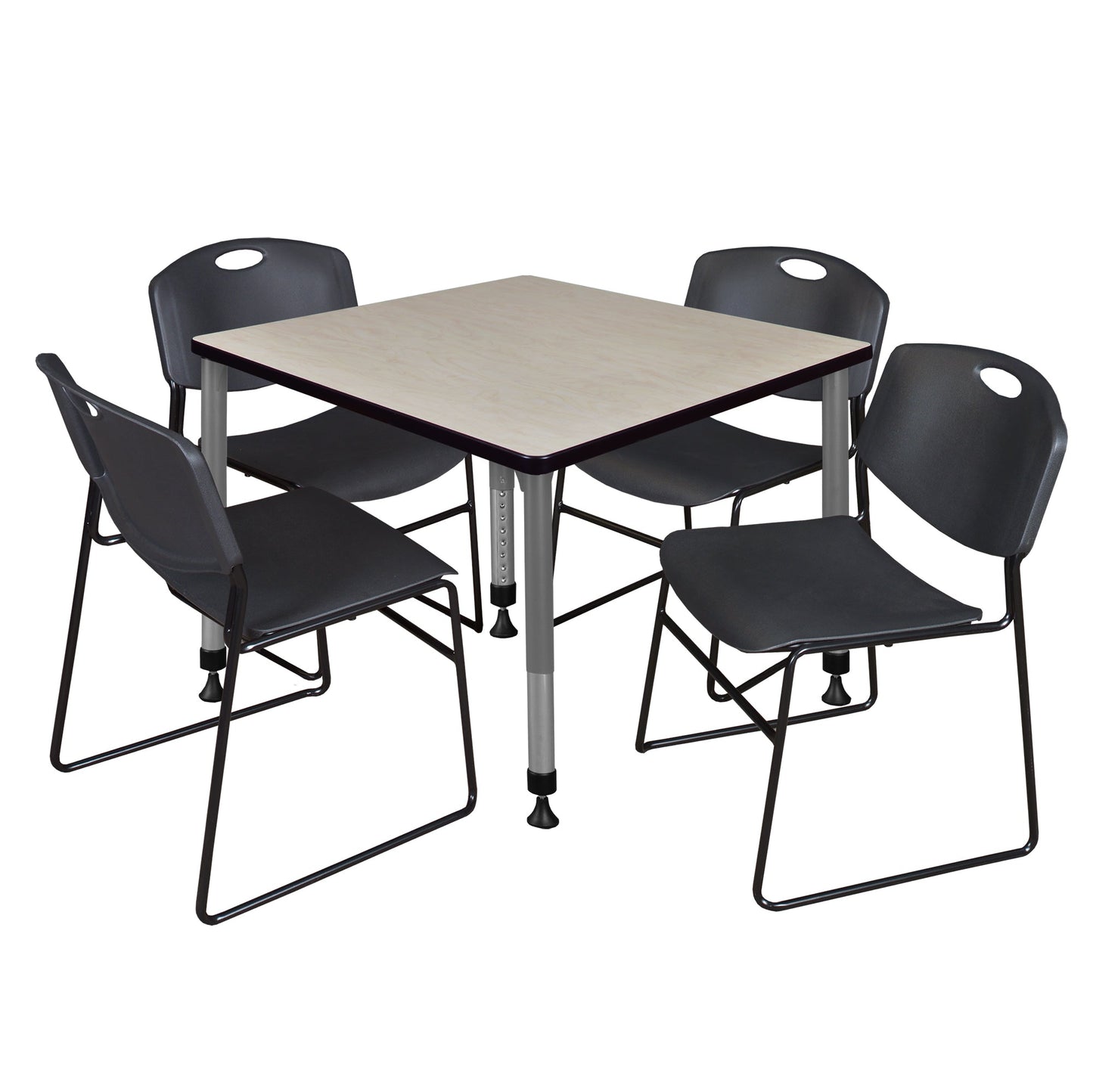 Regency Kee 42 in. Square Adjustable Classroom Table & 4 Zeng Stack Chairs - SchoolOutlet