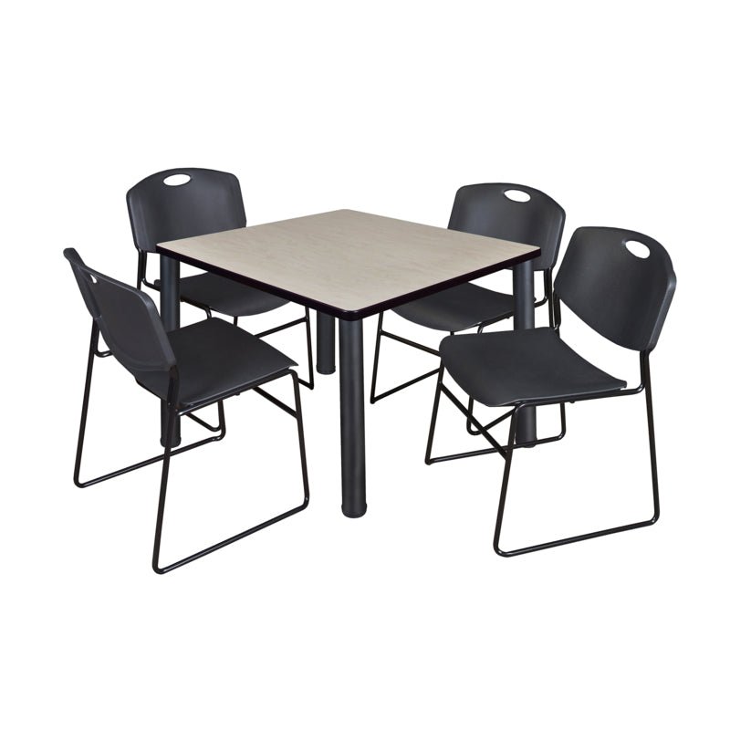 Regency Kee Square Breakroom Table with Post Legs and 4 Zeng Stack Chairs 42"W x 42"D x 29"H (REG - TB4242P - 44) - SchoolOutlet