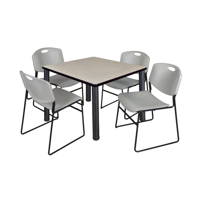 Regency Kee Square Breakroom Table with Post Legs and 4 Zeng Stack Chairs 42"W x 42"D x 29"H (REG - TB4242P - 44) - SchoolOutlet