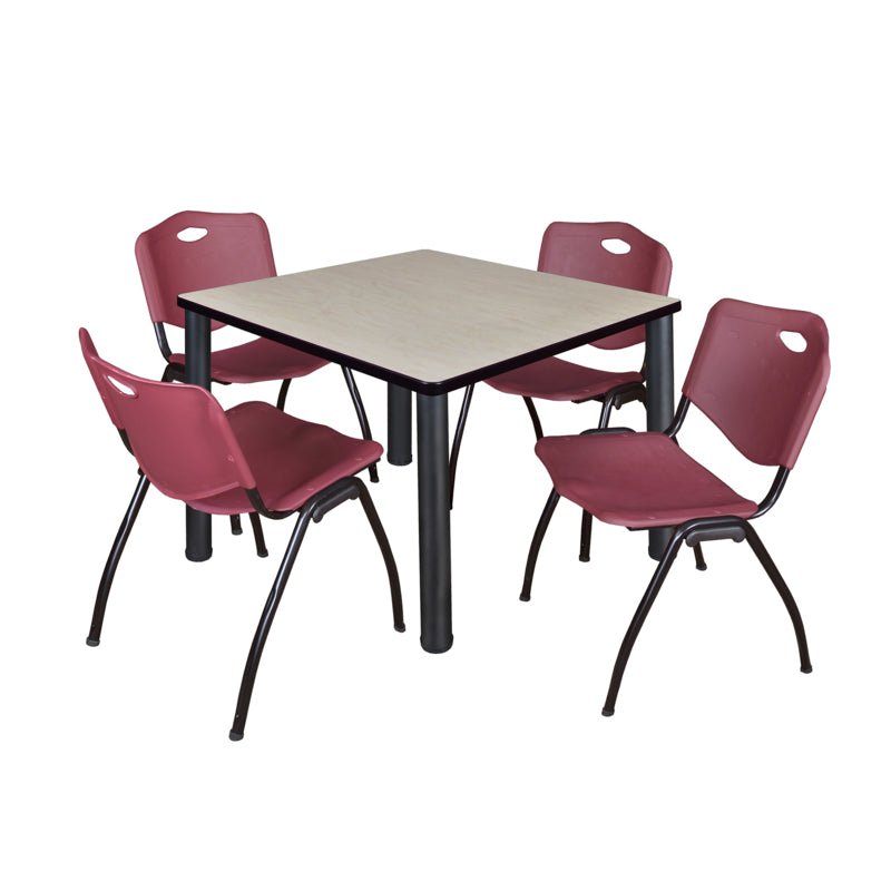Regency Kee Square Breakroom Table with Post Legs and 4 M Stack Chairs 42"W x 42"D x 29"H (REG - TB4242P - 47) - SchoolOutlet