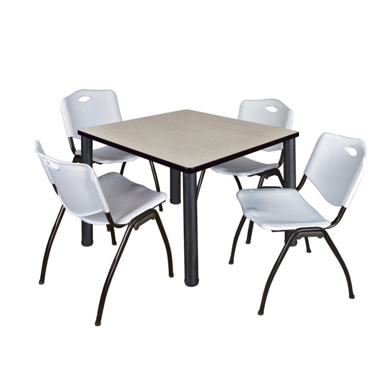 Regency Kee Square Breakroom Table with Post Legs and 4 M Stack Chairs 42"W x 42"D x 29"H (REG - TB4242P - 47) - SchoolOutlet