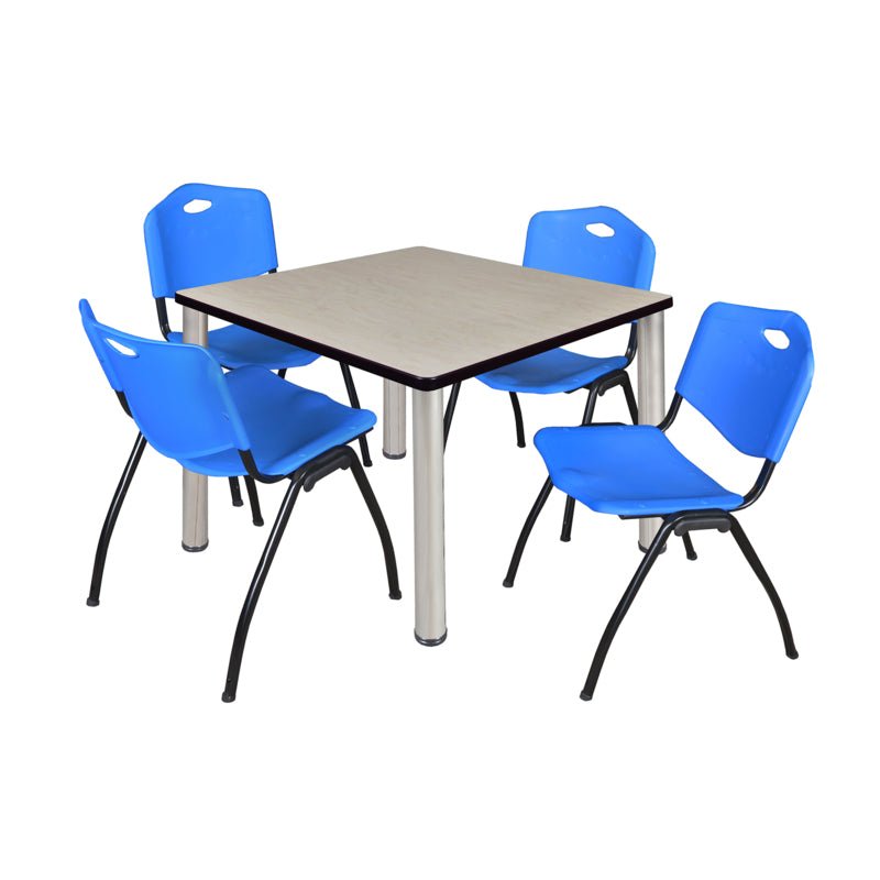 Regency Kee Square Breakroom Table with Post Legs and 4 M Stack Chairs 42"W x 42"D x 29"H (REG - TB4242P - 47) - SchoolOutlet