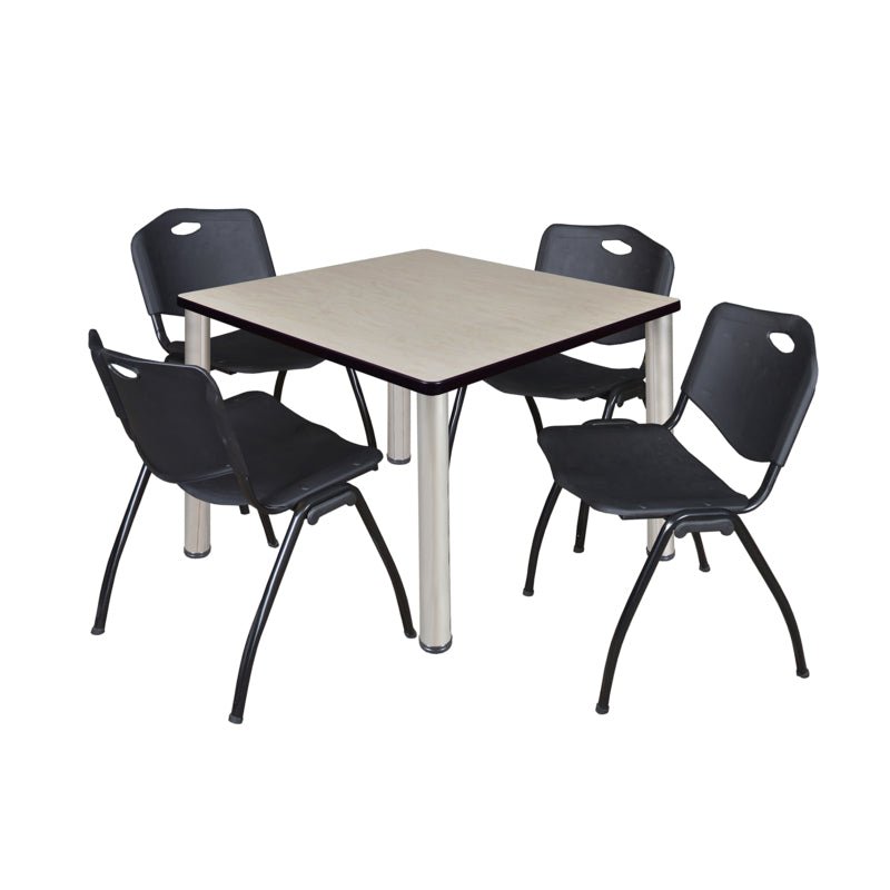 Regency Kee Square Breakroom Table with Post Legs and 4 M Stack Chairs 42"W x 42"D x 29"H (REG - TB4242P - 47) - SchoolOutlet