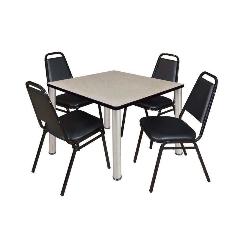 Regency Kee Square Breakroom Table with Post Legs and 4 Black Restaurant Stack Chairs 42"W x 42"D x 29"H (REG - TB4242 - P29) - SchoolOutlet