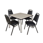 Regency Kee Square Breakroom Table with Post Legs and 4 Black Restaurant Stack Chairs 42