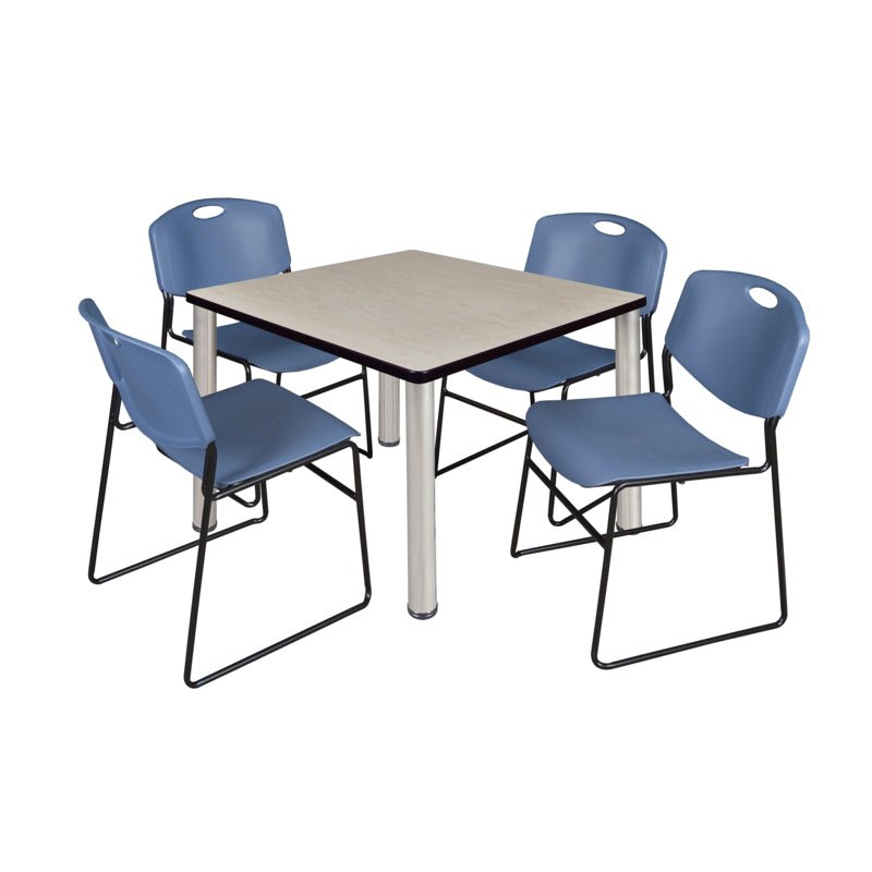 Regency Kee Square Breakroom Table with Post Legs and 4 Zeng Stack Chairs 42"W x 42"D x 29"H (REG - TB4242P - 44) - SchoolOutlet