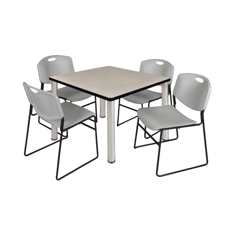 Regency Kee Square Breakroom Table with Post Legs and 4 Zeng Stack Chairs 42"W x 42"D x 29"H (REG - TB4242P - 44) - SchoolOutlet