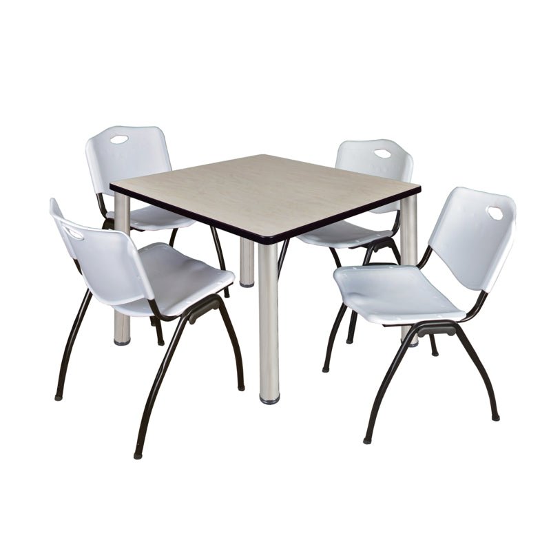 Regency Kee Square Breakroom Table with Post Legs and 4 M Stack Chairs 42"W x 42"D x 29"H (REG - TB4242P - 47) - SchoolOutlet