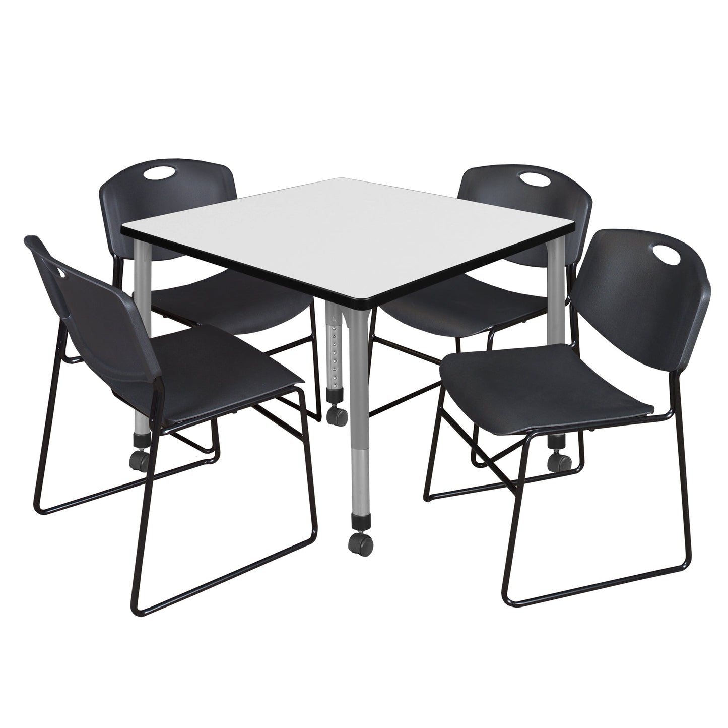 Regency Kee 42 in. Square Adjustable Classroom Table & 4 Zeng Stack Chairs - SchoolOutlet