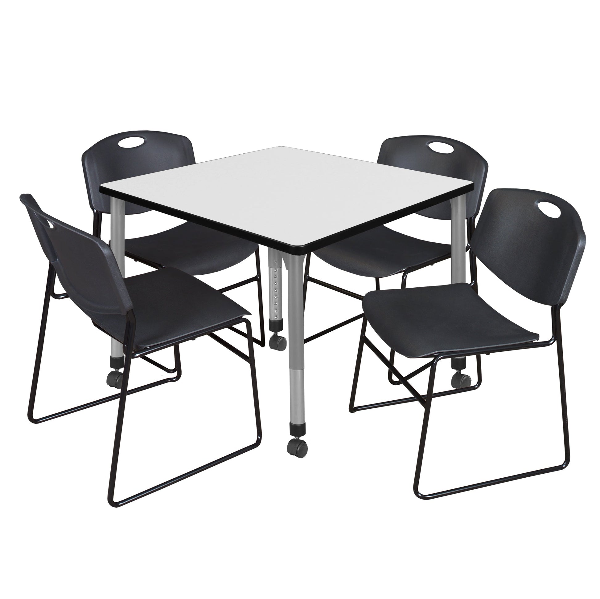 Regency Kee 42 in. Square Adjustable Classroom Table & 4 Zeng Stack Chairs - SchoolOutlet