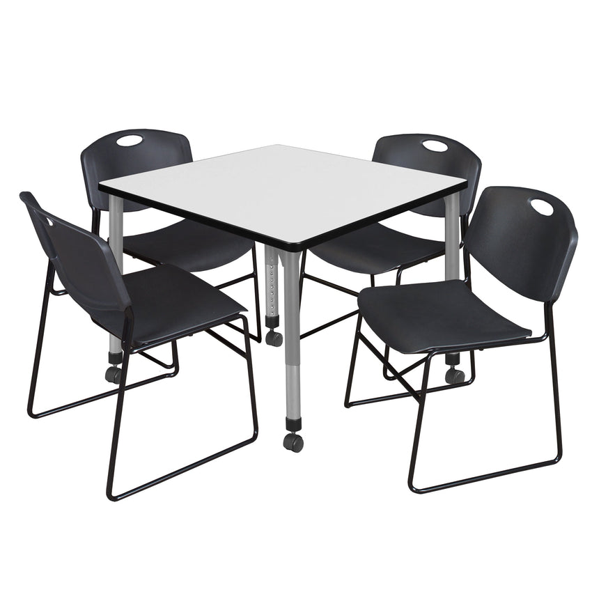 Regency Kee 42 in. Square Adjustable Classroom Table & 4 Zeng Stack Chairs - SchoolOutlet