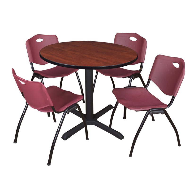 Regency Cain Round Breakroom Table with X - Base and 4 M Stack Chairs 42"W x 42"D x 29"H (REG - TB42R - 47) - SchoolOutlet