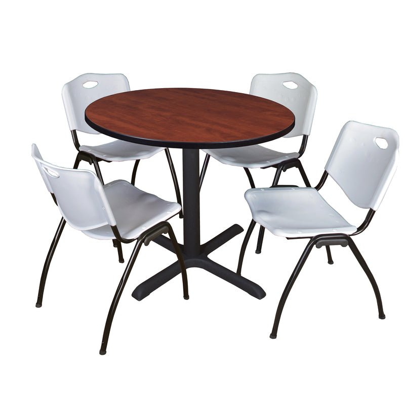 Regency Cain Round Breakroom Table with X - Base and 4 M Stack Chairs 42"W x 42"D x 29"H (REG - TB42R - 47) - SchoolOutlet