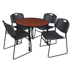 Regency Kee Round Mobile Adjustable Classroom Table and 4 Black Zeng Stack Chairs 42"W x 42"D x 23"-34"H (REG-TB42RC-44)