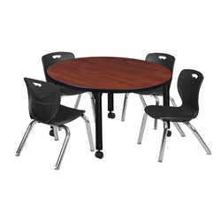 Regency Kee Round Mobile Adjustable Classroom Table and 4 Andy Stack Chairs 42"W x 42"D x 23"-34"H (REG-TB42R-45)