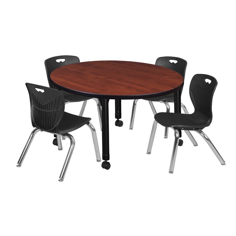 Regency Kee Round Mobile Adjustable Classroom Table and 4 Andy Stack Chairs 42"W x 42"D x 23" - 34"H (REG - TB42R - 45) - SchoolOutlet