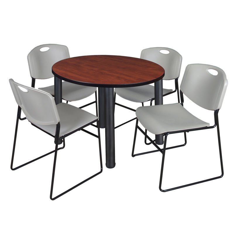 Regency Kee Round Breakroom Table with Post Legs and 4 Zeng Stack Chairs 42"W x 42"D x 29"H (REG - TB42R - 4) - SchoolOutlet