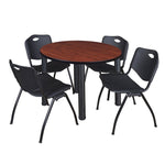 Regency Kee Round Breakroom Table with Post Legs and 4 M Stack Chairs 42