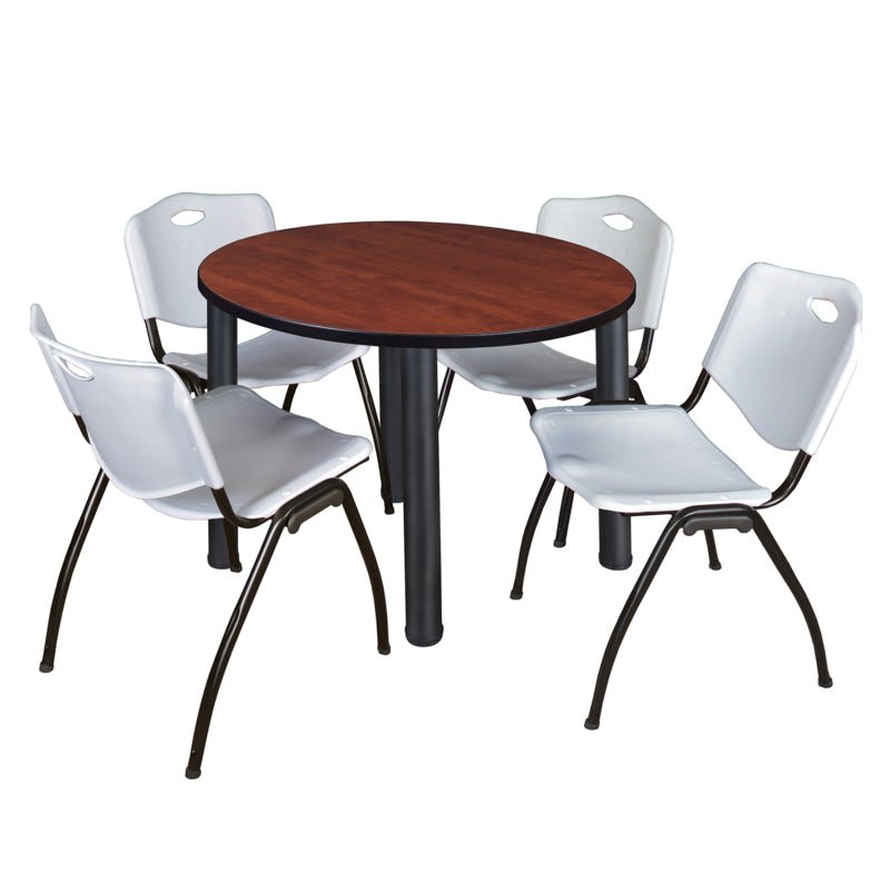 Regency Kee Round Breakroom Table with Post Legs and 4 M Stack Chairs 42"W x 42"D x 29"H (REG - TB42R - 47) - SchoolOutlet