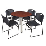 Regency Kee Round Breakroom Table with Post Legs and 4 Zeng Stack Chairs 42